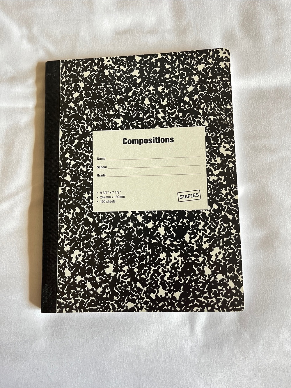 Staples Black Marble Composition Notebook Wide Ruled 100 Sheets 9.75x7.5 In